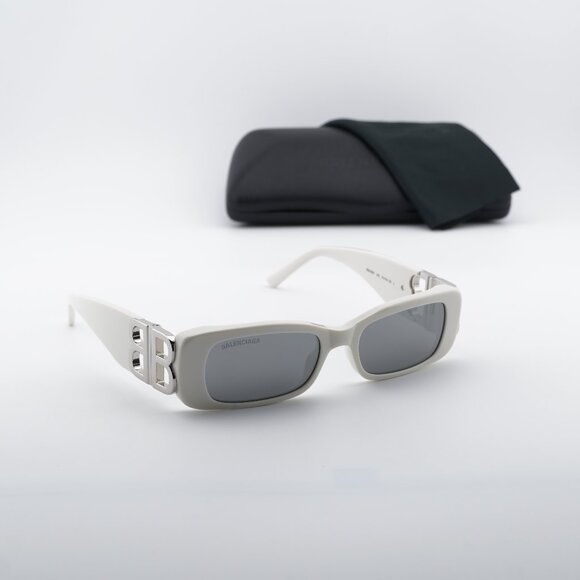 Balenciaga BB0096S 020 Rectangle Sunglasses - Ivory/Grey Mirror main image 8